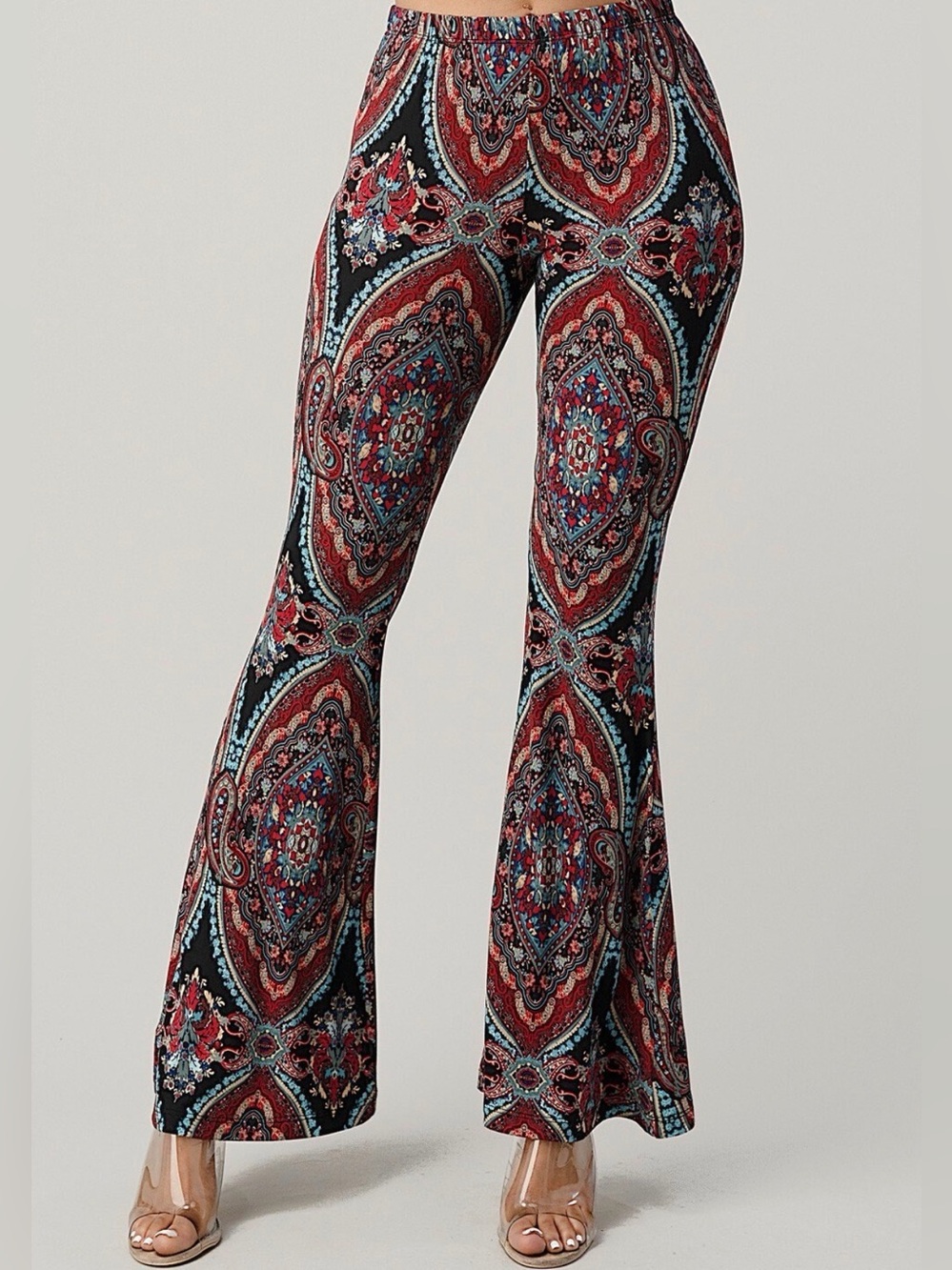 Printed Flare Pants in Black and Red